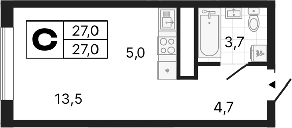 Планировка — River Park, Студия, 27 м²