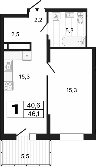 Планировка — River Park, 1-комн., 41 м²