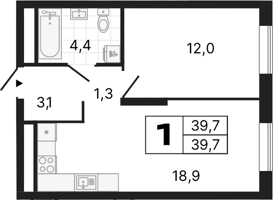 Планировка — River Park, 1-комн., 40 м²