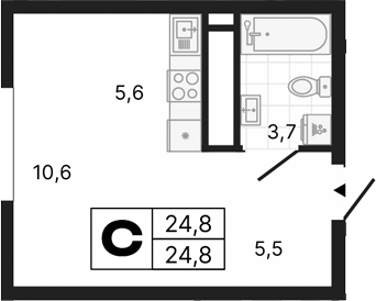 Планировка — River Park, Студия, 25 м²