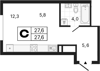 Планировка — River Park, Студия, 28 м²