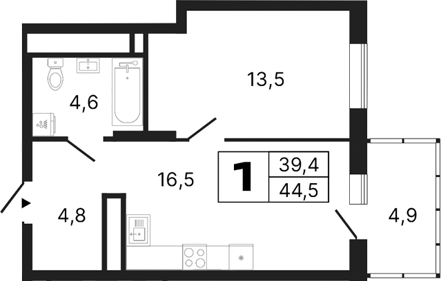 Планировка — River Park, 1-комн., 40 м²