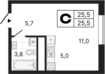 Планировка — River Park, Студия, 26 м²