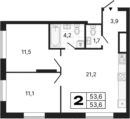 Планировка — River Park, 2-комн., 54 м²
