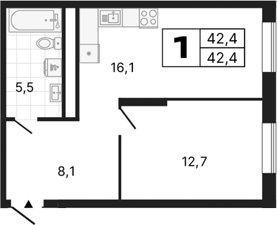 Планировка — River Park, 1-комн., 42 м²