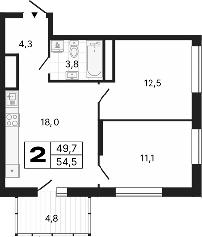 Планировка — River Park, 2-комн., 50 м²