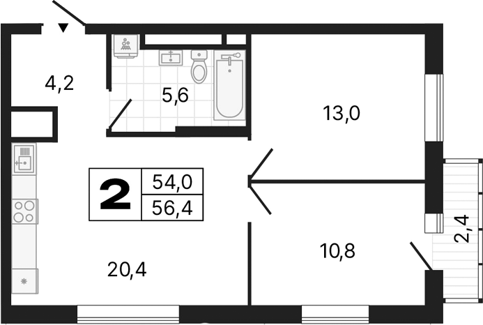 Планировка — River Park, 2-комн., 54 м²
