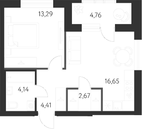 Планировка — Первый Академ, 2-комн., 41 м²