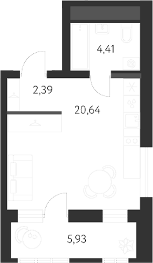 Планировка — Первый Академ, Студия, 27 м²
