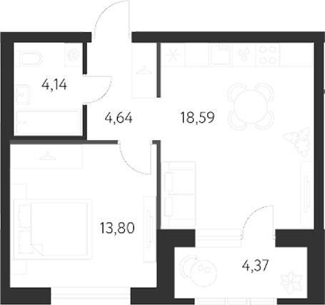 Планировка — Первый Академ, 2-комн., 41 м²
