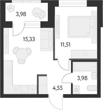 Планировка — Первый Академ, 2-комн., 35 м²
