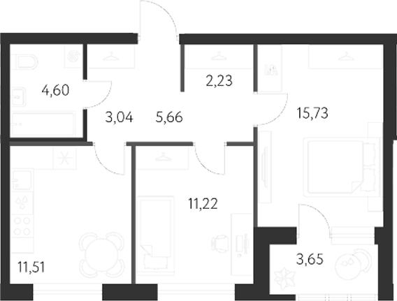 Планировка — Первый Академ, 2-комн., 54 м²