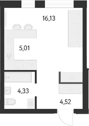Планировка — Первый Академ, Студия, 30 м²