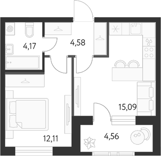 Планировка — Первый Академ, 2-комн., 36 м²
