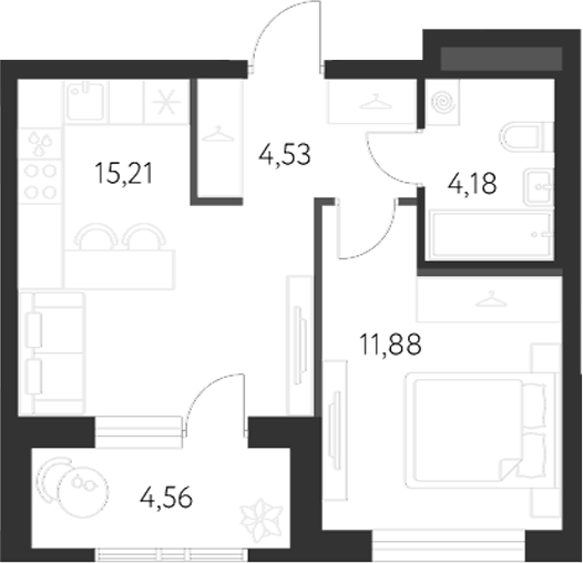Планировка — Первый Академ, 2-комн., 36 м²