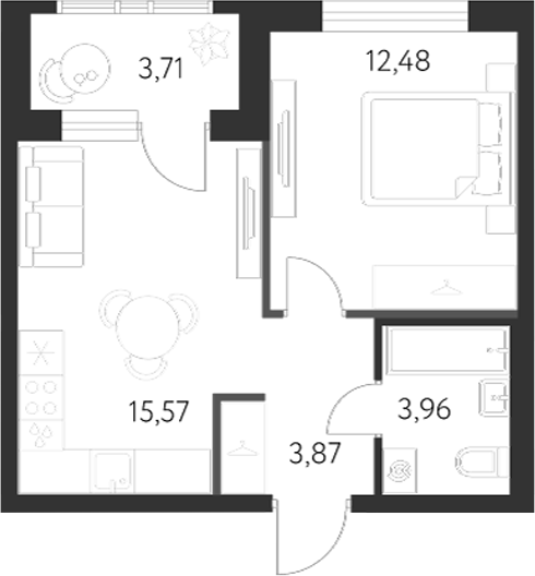 Планировка — Первый Академ, 2-комн., 36 м²