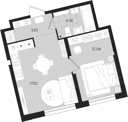 Планировка — Вэйвер, 1-комн., 38 м²
