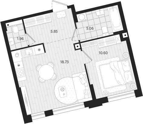 Планировка — Вэйвер, 1-комн., 42 м²