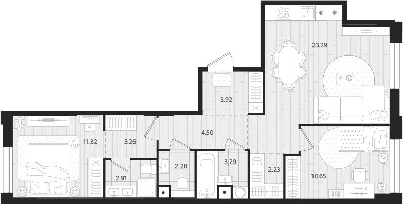 Планировка — Вэйвер, 2-комн., 68 м²