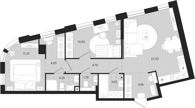 Планировка — Вэйвер, 2-комн., 68 м²