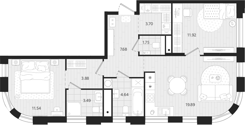 Планировка — Вэйвер, 2-комн., 68 м²