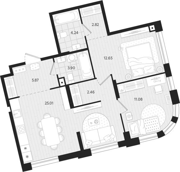 Планировка — Вэйвер, 2-комн., 68 м²