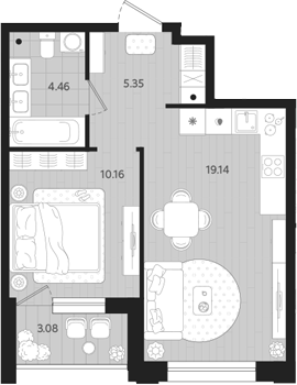 Планировка — Тетро, 1-комн., 39 м²