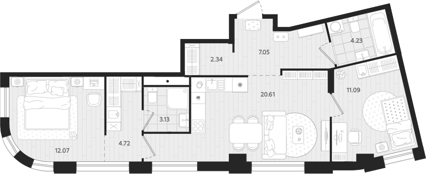 Планировка — Вэйвер, 2-комн., 65 м²