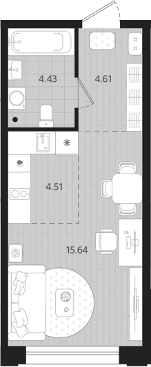 Планировка — Тетро, Студия, 29 м²