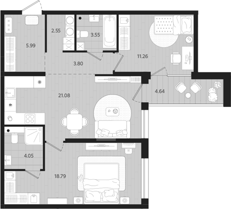 Планировка — Тетро, 2-комн., 71 м²