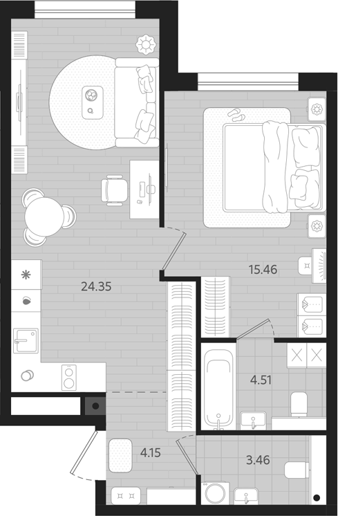 Планировка — Тетро, 1-комн., 52 м²