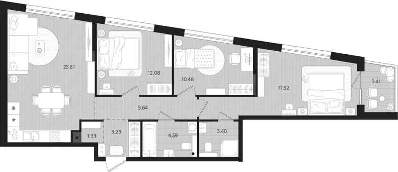 Планировка — Тетро, 3-комн., 84 м²