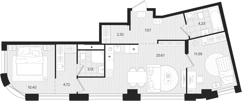 Планировка — Вэйвер, 2-комн., 64 м²