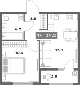 Планировка — Толк Академический, 2-комн., 32 м²