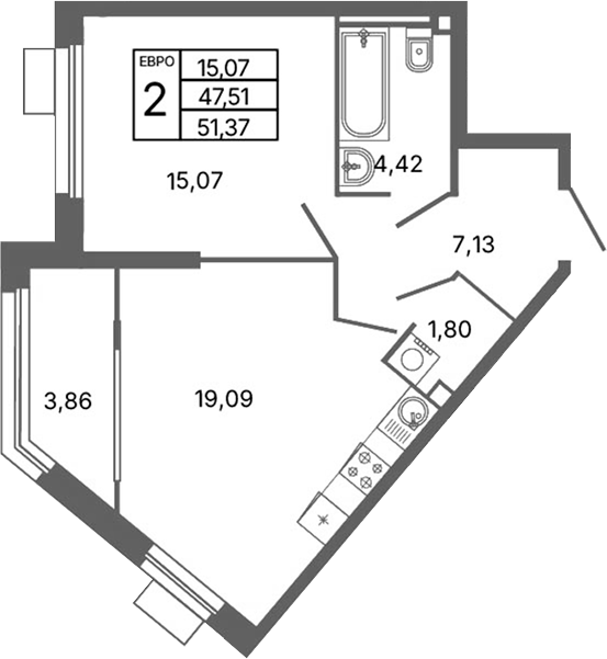 Планировка — Библиотечная 41, 2-комн., 48 м²