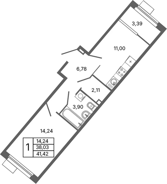 Планировка — Библиотечная 41, 1-комн., 38 м²