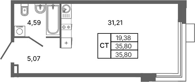 Планировка — Библиотечная 41, Студия, 36 м²