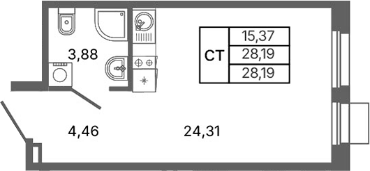 Планировка — Библиотечная 41, Студия, 28 м²