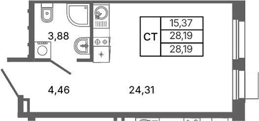 Планировка — Библиотечная 41, Студия, 28 м²