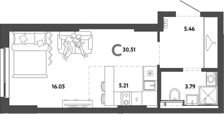 Планировка — Сибирский сад, Студия, 31 м²