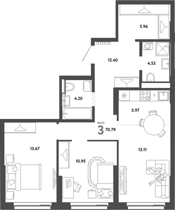Планировка — Сибирский сад, 3-комн., 71 м²