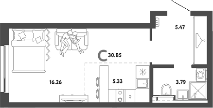 Планировка — Сибирский сад, Студия, 31 м²