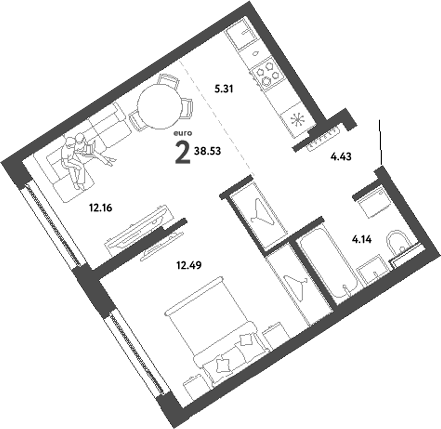 Планировка — Сибирский сад, 2-комн., 39 м²