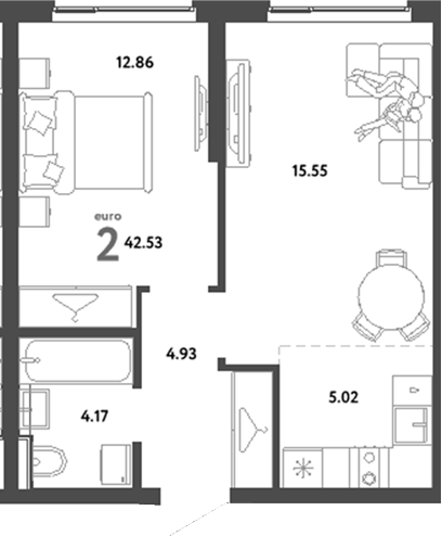 Планировка — Сибирский сад, 2-комн., 43 м²