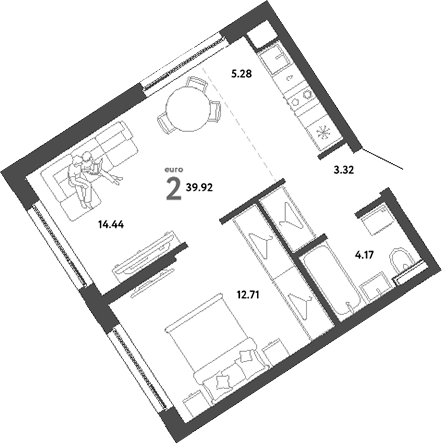 Планировка — Сибирский сад, 2-комн., 40 м²