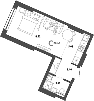 Планировка — Сибирский сад, Студия, 28 м²