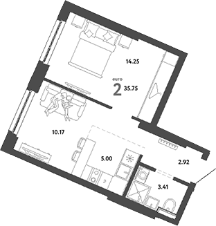 Планировка — Сибирский сад, 2-комн., 36 м²