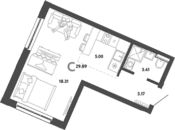 Планировка — Сибирский сад, Студия, 30 м²