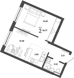 Планировка — Сибирский сад, 2-комн., 37 м²