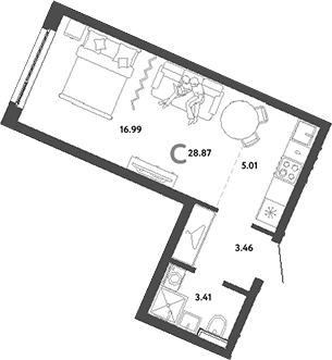 Планировка — Сибирский сад, Студия, 29 м²